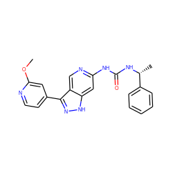 COc1cc(-c2n[nH]c3cc(NC(=O)N[C@H](C)c4ccccc4)ncc23)ccn1 ZINC000219767366