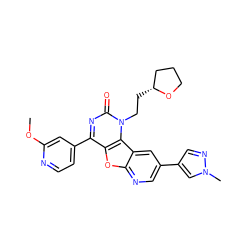 COc1cc(-c2nc(=O)n(CC[C@@H]3CCCO3)c3c2oc2ncc(-c4cnn(C)c4)cc23)ccn1 ZINC000096907460