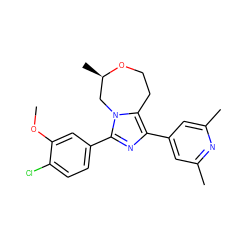 COc1cc(-c2nc(-c3cc(C)nc(C)c3)c3n2C[C@@H](C)OCC3)ccc1Cl ZINC000221365073