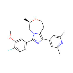 COc1cc(-c2nc(-c3cc(C)nc(C)c3)c3n2C[C@@H](C)OCC3)ccc1F ZINC001772576928