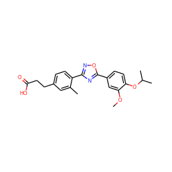 COc1cc(-c2nc(-c3ccc(CCC(=O)O)cc3C)no2)ccc1OC(C)C ZINC000038157807