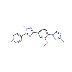 COc1cc(-c2nc(-c3ccc(F)cc3)n(C)n2)ccc1-n1cnc(C)c1 ZINC000096911121