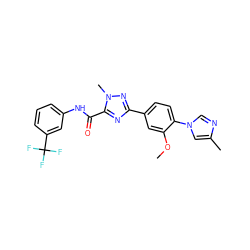 COc1cc(-c2nc(C(=O)Nc3cccc(C(F)(F)F)c3)n(C)n2)ccc1-n1cnc(C)c1 ZINC000114919598