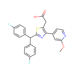 COc1cc(-c2nc(C(c3ccc(F)cc3)c3ccc(F)cc3)sc2CC(=O)O)ccn1 ZINC000045352037