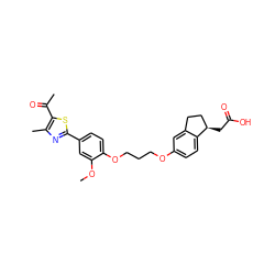 COc1cc(-c2nc(C)c(C(C)=O)s2)ccc1OCCCOc1ccc2c(c1)CC[C@H]2CC(=O)O ZINC000014977174