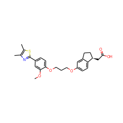 COc1cc(-c2nc(C)c(C)s2)ccc1OCCCOc1ccc2c(c1)CC[C@H]2CC(=O)O ZINC000014977140