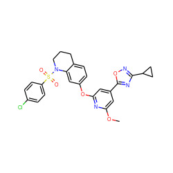 COc1cc(-c2nc(C3CC3)no2)cc(Oc2ccc3c(c2)N(S(=O)(=O)c2ccc(Cl)cc2)CCC3)n1 ZINC000103266592