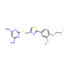 COc1cc(-c2nc(CSc3nc(N)cc(N)n3)cs2)ccc1OCCF ZINC000096283876