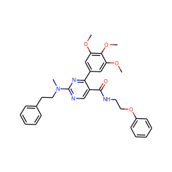 COc1cc(-c2nc(N(C)CCc3ccccc3)ncc2C(=O)NCCOc2ccccc2)cc(OC)c1OC ZINC000049878683