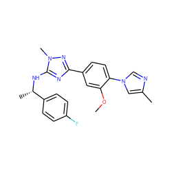 COc1cc(-c2nc(N[C@@H](C)c3ccc(F)cc3)n(C)n2)ccc1-n1cnc(C)c1 ZINC000142022793