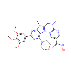 COc1cc(-c2nc(N3CCOCC3)c3nc(CN(C)c4ncc(C(=O)NO)cn4)n(C)c3n2)cc(OC)c1OC ZINC000653817126