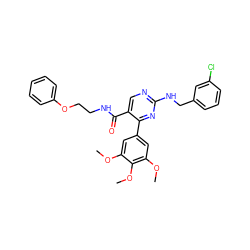 COc1cc(-c2nc(NCc3cccc(Cl)c3)ncc2C(=O)NCCOc2ccccc2)cc(OC)c1OC ZINC000006717356