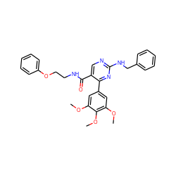 COc1cc(-c2nc(NCc3ccccc3)ncc2C(=O)NCCOc2ccccc2)cc(OC)c1OC ZINC000040846434