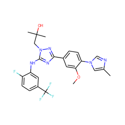 COc1cc(-c2nc(Nc3cc(C(F)(F)F)ccc3F)n(CC(C)(C)O)n2)ccc1-n1cnc(C)c1 ZINC000142029394