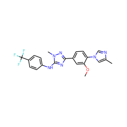 COc1cc(-c2nc(Nc3ccc(C(F)(F)F)cc3)n(C)n2)ccc1-n1cnc(C)c1 ZINC000141534719