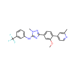 COc1cc(-c2nc(Nc3cccc(C(F)(F)F)c3)n(C)n2)ccc1-c1ccnc(C)c1 ZINC000299826479