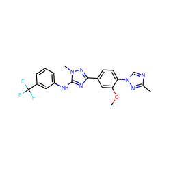 COc1cc(-c2nc(Nc3cccc(C(F)(F)F)c3)n(C)n2)ccc1-n1cnc(C)n1 ZINC000141937399