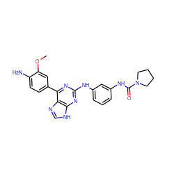 COc1cc(-c2nc(Nc3cccc(NC(=O)N4CCCC4)c3)nc3[nH]cnc23)ccc1N ZINC000084616462