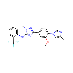 COc1cc(-c2nc(Nc3ccccc3C(F)(F)F)n(C)n2)ccc1-n1cnc(C)c1 ZINC000114920863