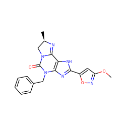 COc1cc(-c2nc3c([nH]2)C2=N[C@H](C)CN2C(=O)N3Cc2ccccc2)on1 ZINC000072108905