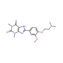 COc1cc(-c2nc3c([nH]2)c(=O)n(C)c(=O)n3C)ccc1OCCN(C)C ZINC000040914066