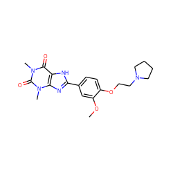 COc1cc(-c2nc3c([nH]2)c(=O)n(C)c(=O)n3C)ccc1OCCN1CCCC1 ZINC000040421498