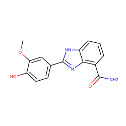 COc1cc(-c2nc3c(C(N)=O)cccc3[nH]2)ccc1O ZINC000013834547