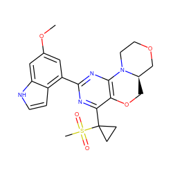 COc1cc(-c2nc3c(c(C4(S(C)(=O)=O)CC4)n2)OC[C@@H]2COCCN32)c2cc[nH]c2c1 ZINC000218341154