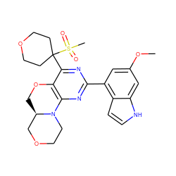 COc1cc(-c2nc3c(c(C4(S(C)(=O)=O)CCOCC4)n2)OC[C@@H]2COCCN32)c2cc[nH]c2c1 ZINC000218189007