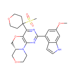 COc1cc(-c2nc3c(c(C4(S(C)(=O)=O)CCOCC4)n2)OC[C@H]2COCCN32)c2cc[nH]c2c1 ZINC000218188922