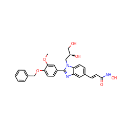 COc1cc(-c2nc3cc(/C=C/C(=O)NO)ccc3n2C[C@H](O)CO)ccc1OCc1ccccc1 ZINC000136934705