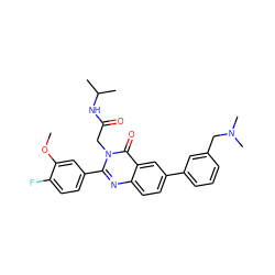 COc1cc(-c2nc3ccc(-c4cccc(CN(C)C)c4)cc3c(=O)n2CC(=O)NC(C)C)ccc1F ZINC000071332557