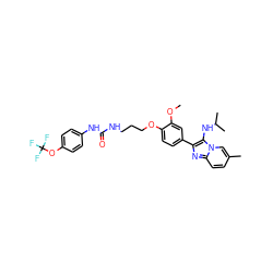 COc1cc(-c2nc3ccc(C)cn3c2NC(C)C)ccc1OCCCNC(=O)Nc1ccc(OC(F)(F)F)cc1 ZINC000095585990