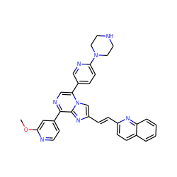 COc1cc(-c2ncc(-c3ccc(N4CCNCC4)nc3)n3cc(/C=C/c4ccc5ccccc5n4)nc23)ccn1 ZINC001772646773