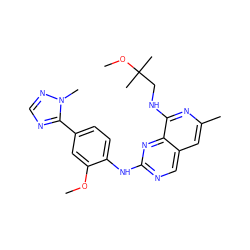 COc1cc(-c2ncnn2C)ccc1Nc1ncc2cc(C)nc(NCC(C)(C)OC)c2n1 ZINC001772645346