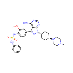 COc1cc(-c2nn([C@H]3CC[C@H](N4CCN(C)CC4)CC3)c3ncnc(N)c23)ccc1NS(=O)(=O)Nc1ccccc1 ZINC000253634904