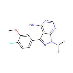 COc1cc(-c2nn(C(C)C)c3ncnc(N)c23)ccc1F ZINC000008581929