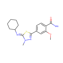 COc1cc(-c2nn(C)/c(=N/C3CCCCC3)s2)ccc1C(N)=O ZINC000028375537