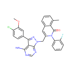 COc1cc(-c2nn(Cc3cc4cccc(C)c4c(=O)n3-c3ccccc3F)c3ncnc(N)c23)ccc1Cl ZINC000088346158