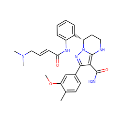 COc1cc(-c2nn3c(c2C(N)=O)NCC[C@H]3c2ccccc2NC(=O)/C=C/CN(C)C)ccc1C ZINC001772585596