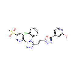 COc1cc(-c2nnc(/C=C/c3nnc(-c4ccc(S(C)(=O)=O)cn4)n3-c3ccccc3Cl)o2)ccn1 ZINC000095584009