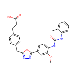 COc1cc(-c2nnc(Cc3ccc(CCC(=O)O)cc3)o2)ccc1NC(=O)Nc1ccccc1C ZINC000014963393