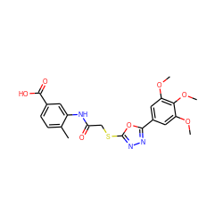 COc1cc(-c2nnc(SCC(=O)Nc3cc(C(=O)O)ccc3C)o2)cc(OC)c1OC ZINC000013345156