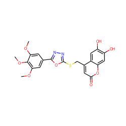 COc1cc(-c2nnc(SCc3cc(=O)oc4cc(O)c(O)cc34)o2)cc(OC)c1OC ZINC000003367456