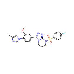 COc1cc(-c2nnc3n2CCCN3S(=O)(=O)c2ccc(F)cc2)ccc1-n1cnc(C)c1 ZINC000066101009