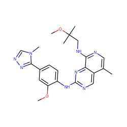COc1cc(-c2nncn2C)ccc1Nc1ncc2c(C)cnc(NCC(C)(C)OC)c2n1 ZINC000224092148