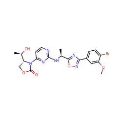 COc1cc(-c2noc([C@H](C)Nc3nccc(N4C(=O)OC[C@@H]4[C@@H](C)O)n3)n2)ccc1Br ZINC000221681105