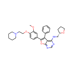 COc1cc(-c2oc3ncnc(NC[C@@H]4CCCO4)c3c2-c2ccccc2)ccc1OCCN1CCCCC1 ZINC000028879192