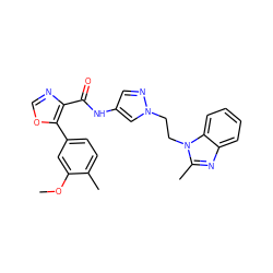 COc1cc(-c2ocnc2C(=O)Nc2cnn(CCn3c(C)nc4ccccc43)c2)ccc1C ZINC001772614636