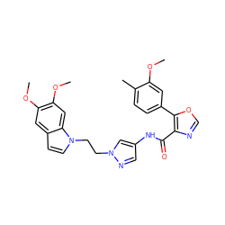 COc1cc(-c2ocnc2C(=O)Nc2cnn(CCn3ccc4cc(OC)c(OC)cc43)c2)ccc1C ZINC000201574397